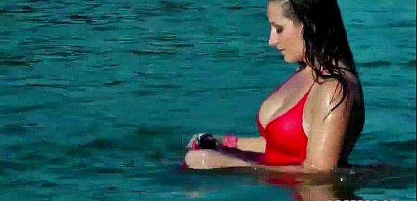  Brunette Shows Nipples In Public Swim